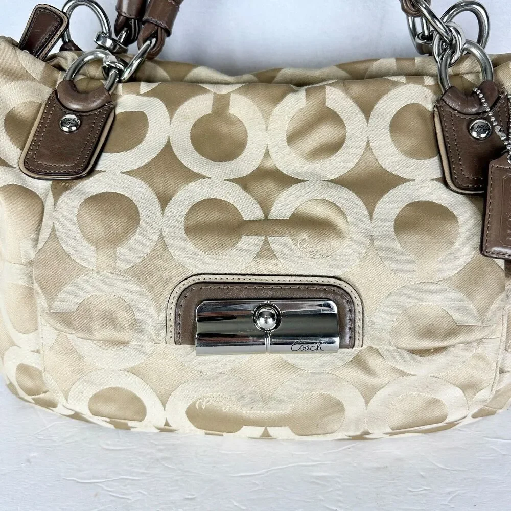 Coach Kristen Signature Op Art Hobo Purse Sateen Zip Top